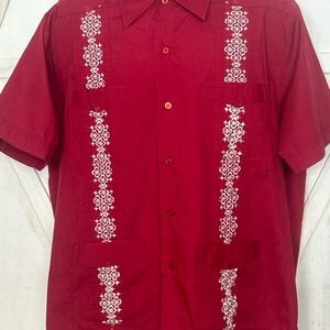 Haband Men's Red Short Sleeve Shirt with White Embroidery